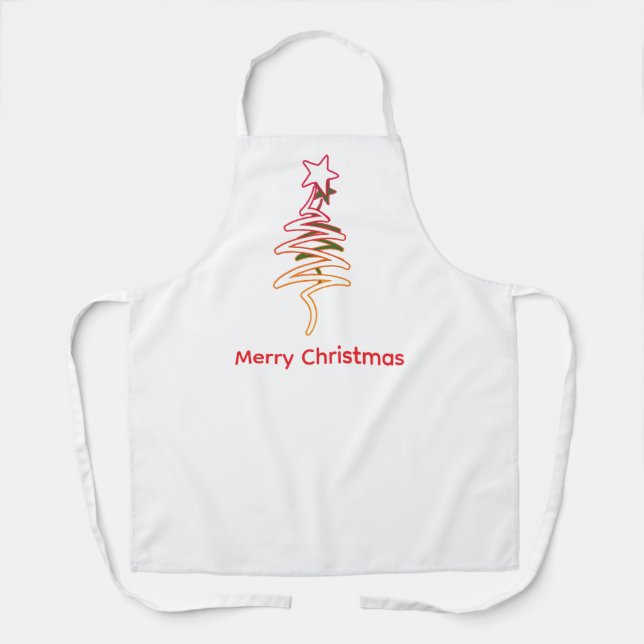 Scribble Tree + Star Frohe Weihnachten Weiß Schürze (Vorderseite)