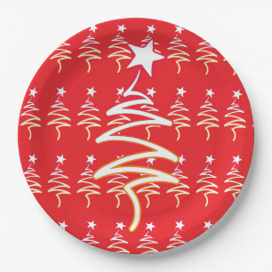 Scribble Tree + Star Weihnachtsfest Rot Pappteller