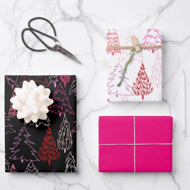 Scribble Trees - zusammengesetzte Papierblätter Geschenkpapier Set (Vorderseite)