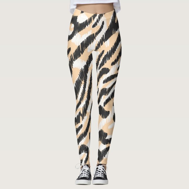 Scribble Zebra Leopard: Vintager Pelz Leggings (Vorderseite)