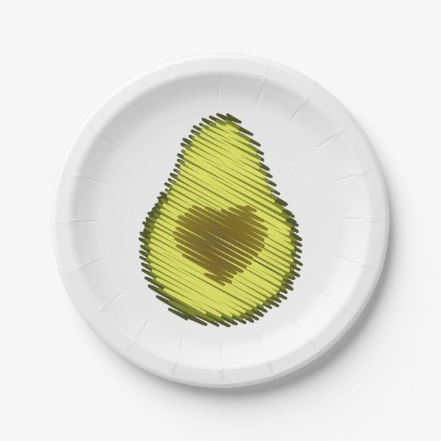 Scribbled Avocado Liebe Pappteller (Vorderseite)