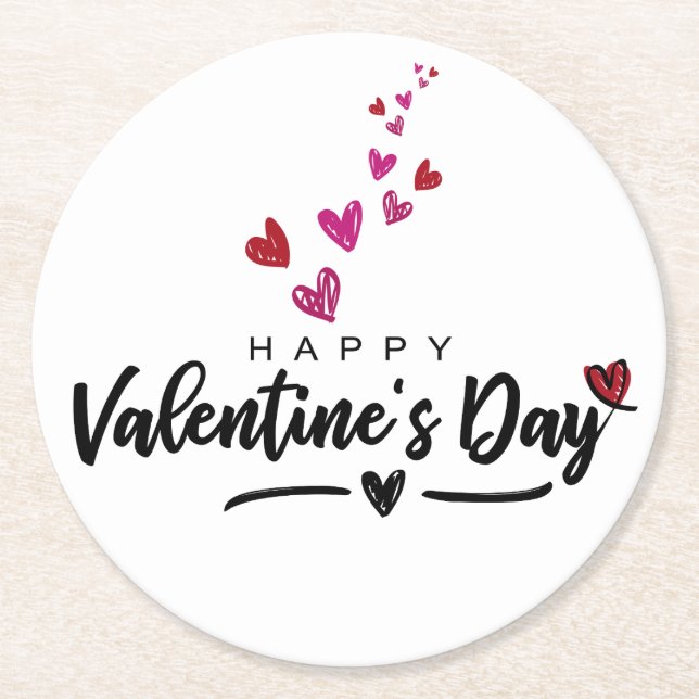 Scribbled Hearts Valentine's Day Red Pink Script Runder Pappuntersetzer (Vorderseite)
