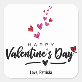 Scribbled Hearts Valentine's Day Script Rot Rosa Quadratischer Aufkleber