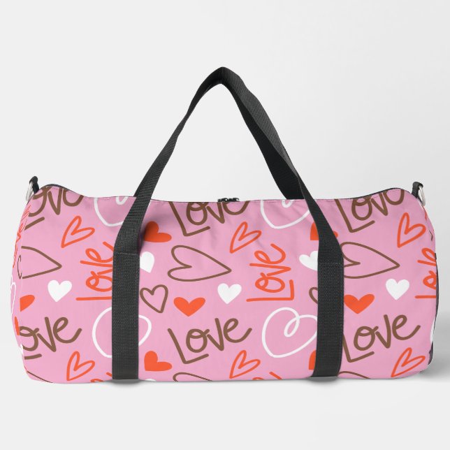 Scribbled Liebe Hearts Duffel Bag Duffle Bag (Vorderseite)