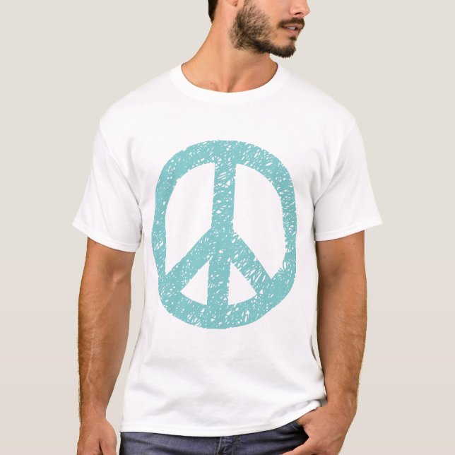 Scribbled Peace Symbol - Lt Blue Green T-Shirt (Vorderseite)