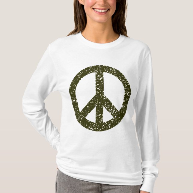 Scribbled Peace Symbol - Murky Green T-Shirt (Vorderseite)