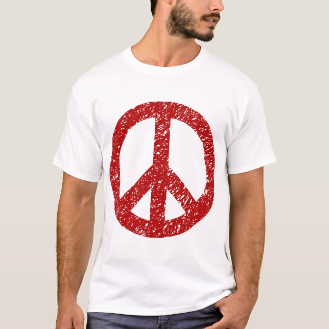 Scribbled Peace Symbol - Ruby Red T-Shirt (Vorderseite)