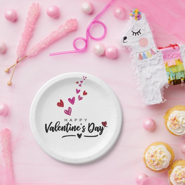 Scribbled Red Pink Hearts Skript Valentinstag Pappteller (Party)