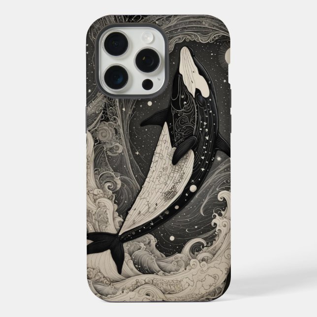 Scrimshaw Breach Whale iPhone Case 15 Pro Max Hülle (Rückseite)