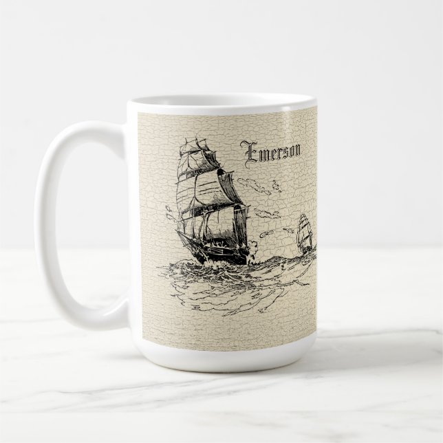 Scrimshaw Design Segelschiff Kaffeetasse (Links)