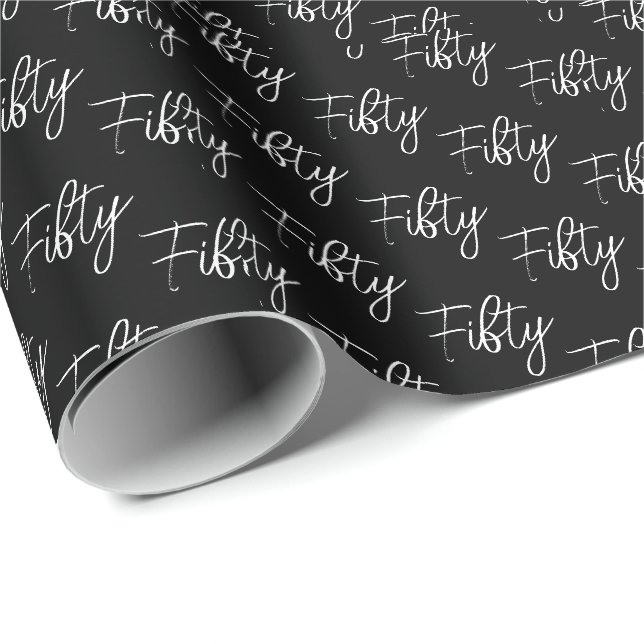 Script 50. Geburtstag schwarz Geschenkpapier (Rolleneckpunkt)