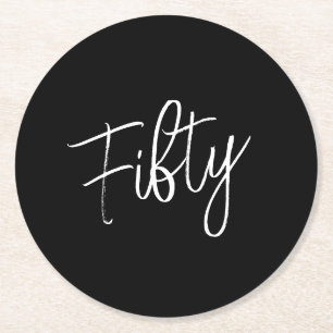Script 50. Geburtstag schwarz Runder Pappuntersetzer