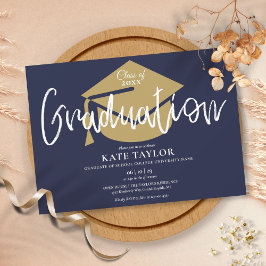 Script Abschluss Navy Blue und Gold Grad Party Einladung