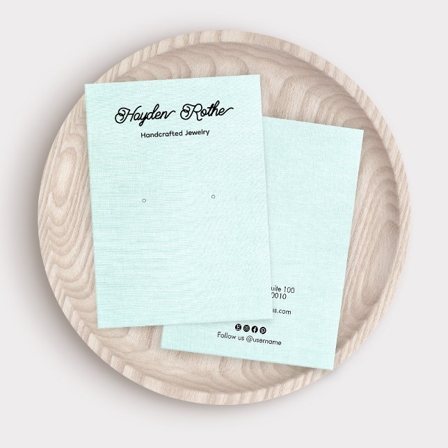 Script Aqua Linen Earring Display Business Card Visitenkarte (Von Creator hochgeladen)