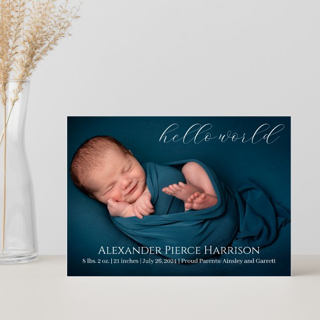Script Baby Birth Announcement Foto Card Ankündigung (Von Creator hochgeladen)