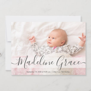 Script Baby Name Faire-part de naissance photo per