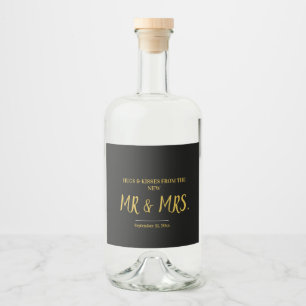 Script Black and Gold Elegant Mr & Mrs. Wedding Alkoholflaschenetikett