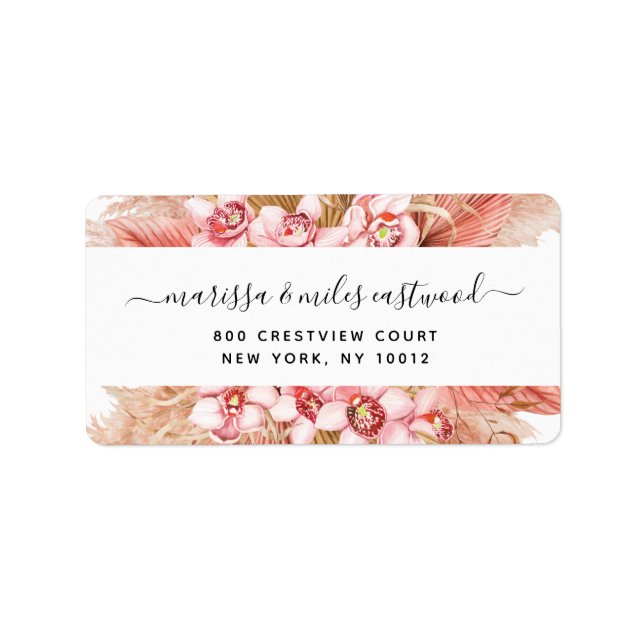 Script Black Roink Floral Rücksendeadresse Adressaufkleber (Vorne)