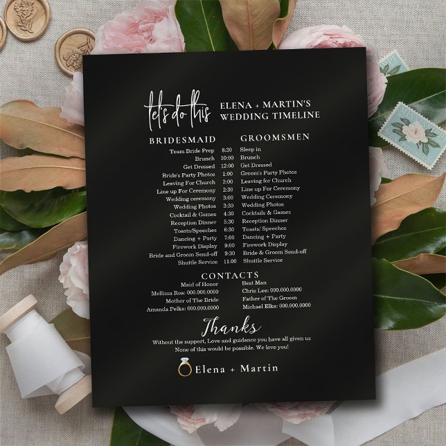 Script Black's White Minimal Wedding Day Timeline (Von Creator hochgeladen)