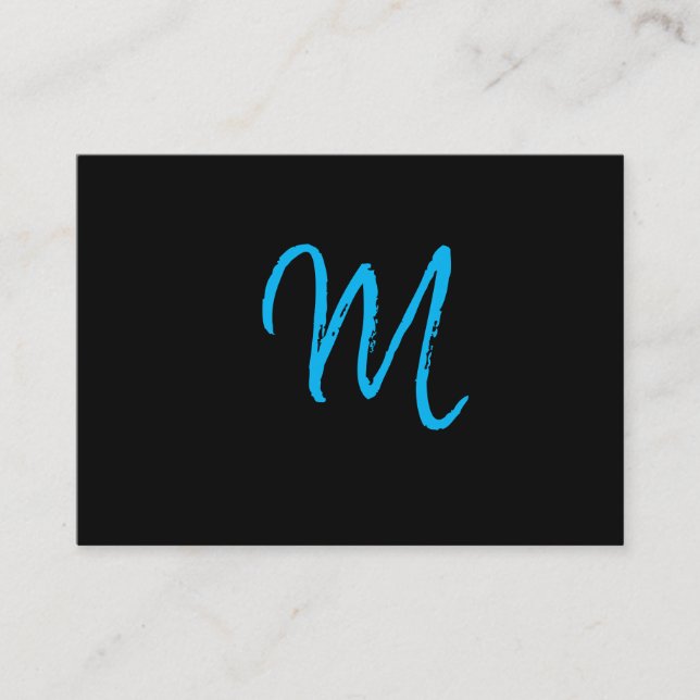Script Blue Monogram auf Black Visitenkarte (Vorderseite)