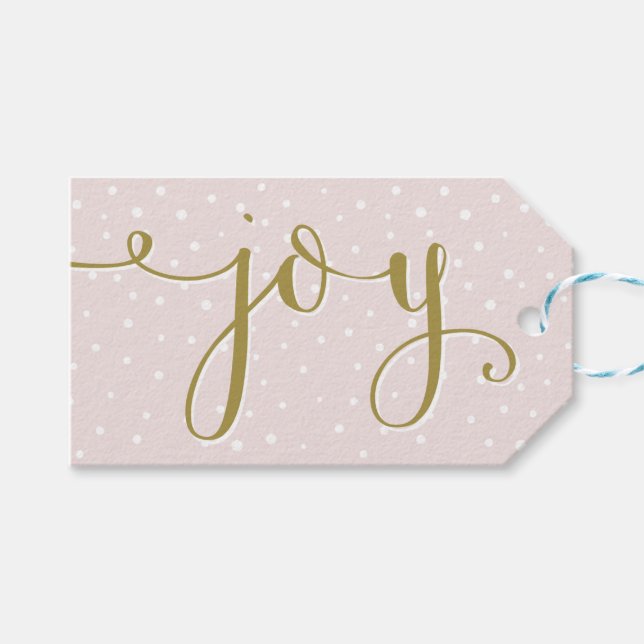 Script Blush & Gold Joy | Étiquette cadeau de vaca (Devant (Horizontal))