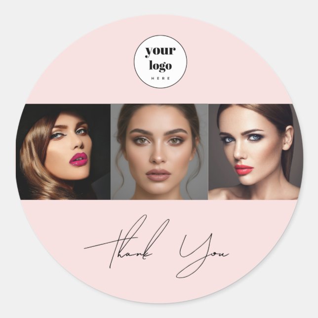 Script Blush Pink Logo Photo Makeup Thank You Runder Aufkleber (Vorderseite)