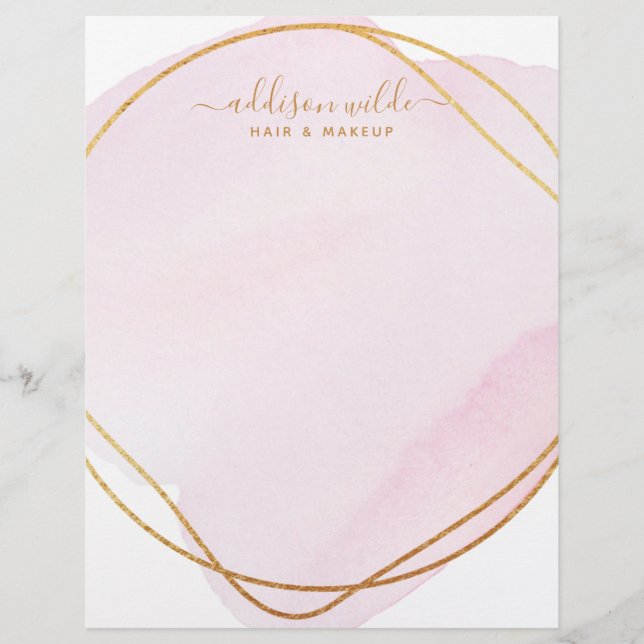 Script Blush Pink Watercolor Gold Circle Business Briefbogen (Vorderseite)