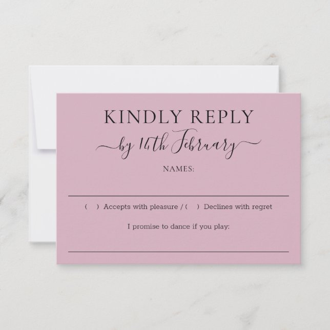 Script Blush Pink Wedding Kindly Reply RSVP Karte (Vorderseite)