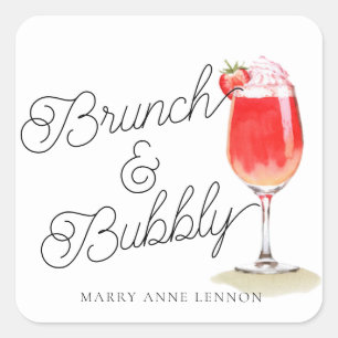 Script-Brautparty Bubbly Cocktail Anhänger Quadratischer Aufkleber