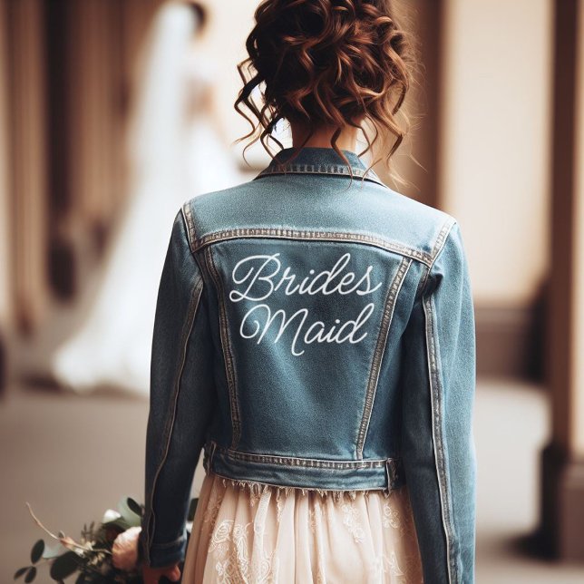 Script Bridesmaid Jeansjacke (bridesmaid jeans jacket with a wedding bouquet)