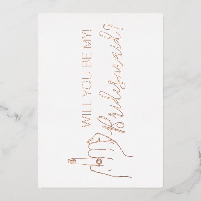Script Bridesmaid Vorschlag Gold Foil Card Folieneinladung (Vorderseite)