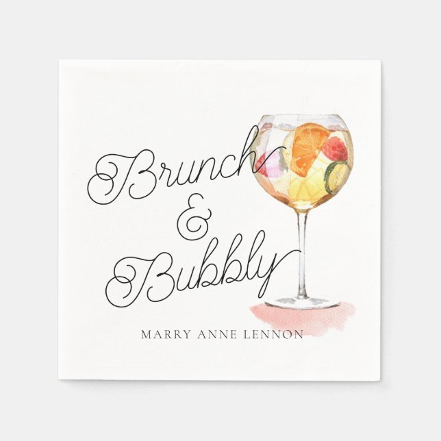 Script Brunch und Bubbly Cocktail Napkins Serviette (Vorderseite)