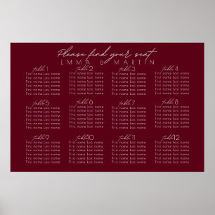 Script Burgundy Seating Chart Poster