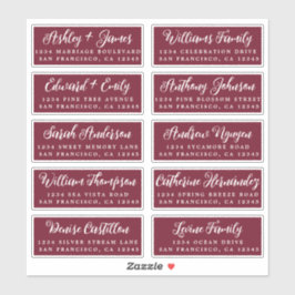 Script Burgundy Wedding Guest Address Labels