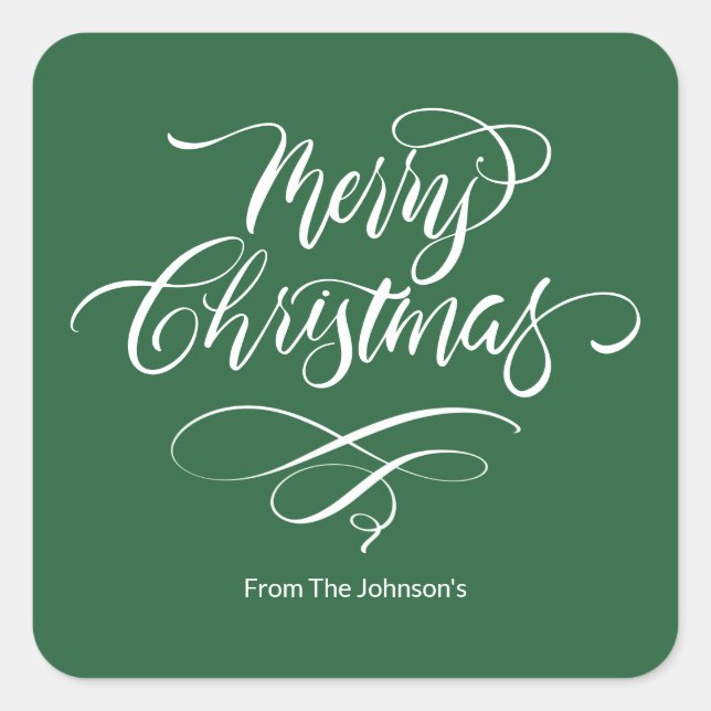 Script Calligraphy Frohe Weihnachten Quadratischer Aufkleber (Vorderseite)