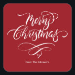 Script Calligraphy Merry Christmas Square Sticker<br><div class="desc">Mit seinem originellen, handgeschriebenen Design fügt dieser Aufkleber Ihren Grüßen eine persönliche Touch hinzu. Freuen Sie sich auf Urlaubsjubeln und lassen Sie Ihre Kuverts mit Eleganz auffallen.</div>