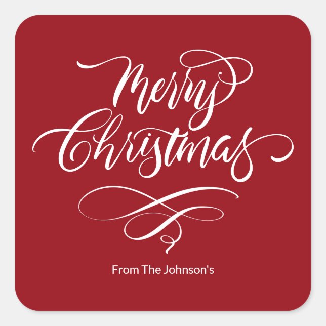 Script Calligraphy Merry Christmas Square Sticker (Vorderseite)