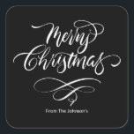Script Calligraphy Merry Christmas Square Sticker<br><div class="desc">Mit seinem originellen,  handgeschriebenen Design fügt dieser Aufkleber Ihren Grüßen eine persönliche Touch hinzu. Freuen Sie sich auf Urlaubsjubeln und lassen Sie Ihre Kuverts mit Eleganz auffallen.</div>
