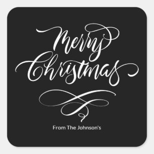 Script Calligraphy Merry Christmas Square Sticker