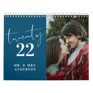 Script Calligraphy Newly Wed Foto Aquamarin Blue Kalender