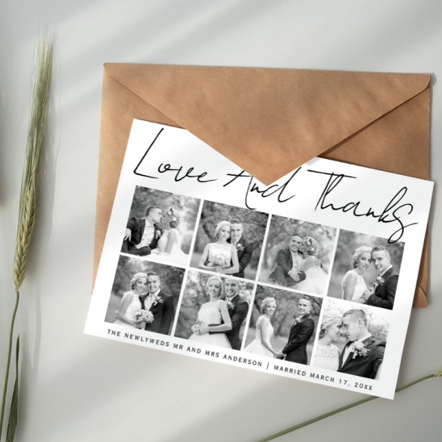 Script calligraphy wedding Thank You photo collage Dankeskarte (Von Creator hochgeladen)