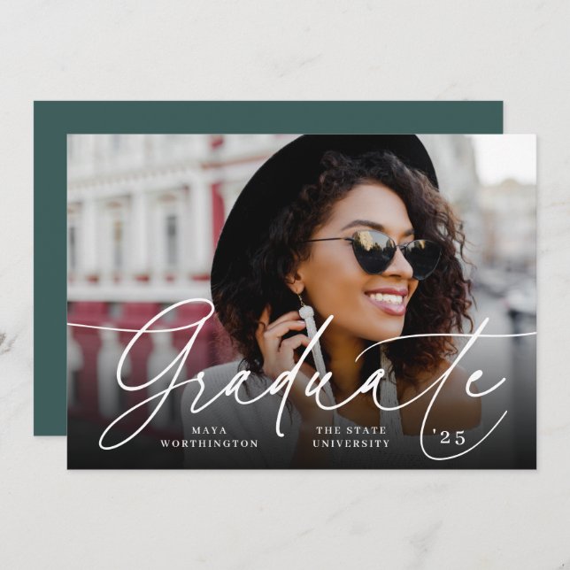 Script chic | Faire-part d'obtention d'une licence (Devant / Derrière)