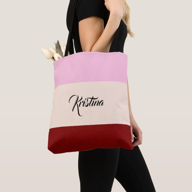 Script Color Block Light Pink Beige & Maroon Tasche (Von Nahem)