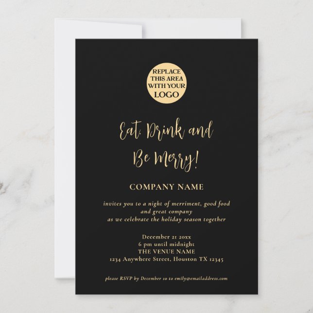 Script Company Logo Weihnachten Party Gold Black Einladung (Vorderseite)