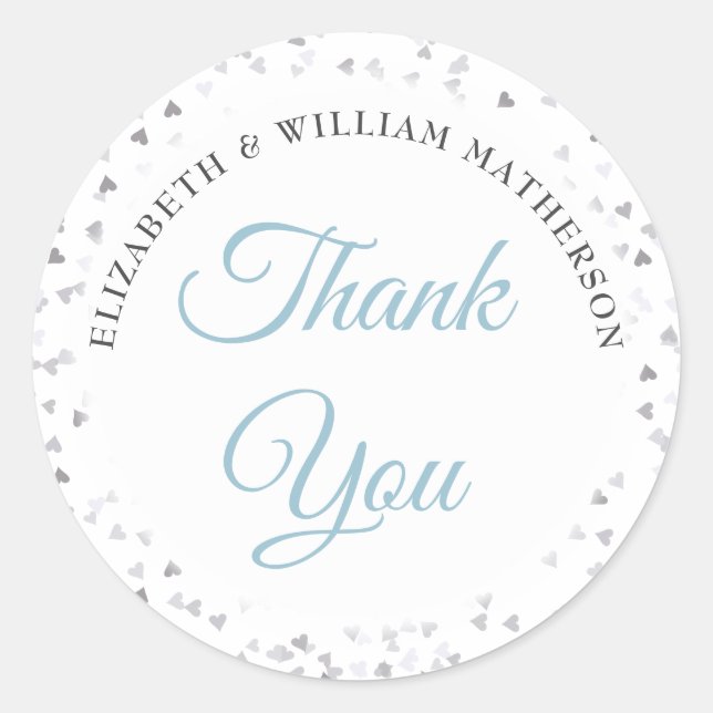 Script Dankeschön Liebe Hearts Confetti Runder Aufkleber (Vorderseite)