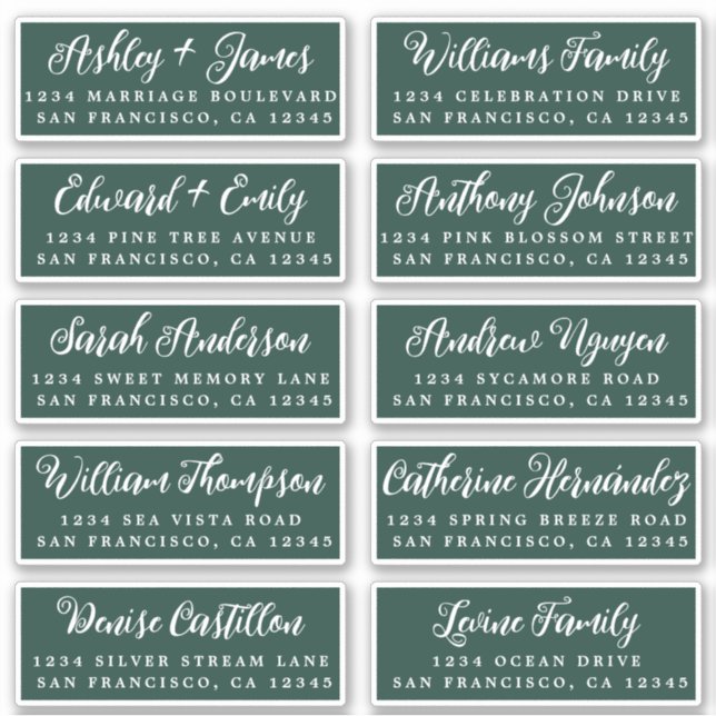 Script Dark Green Wedding Guest Address Labels (Vorderseite)