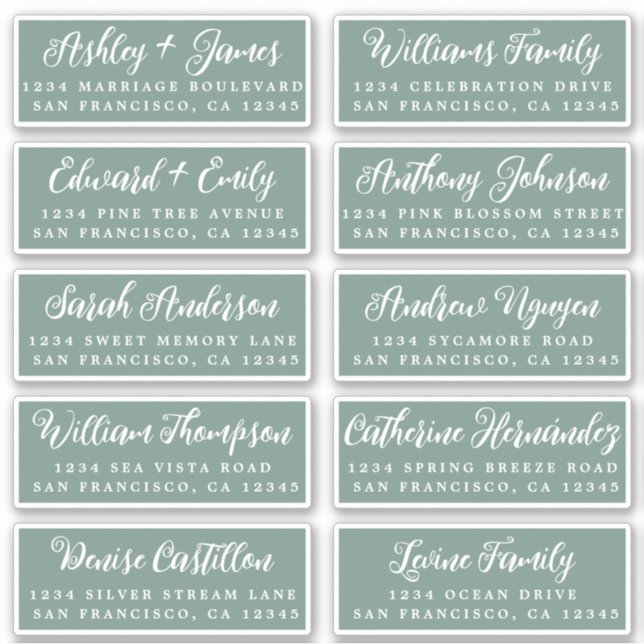 Script Dark Green Wedding Guest Address Labels (Vorderseite)
