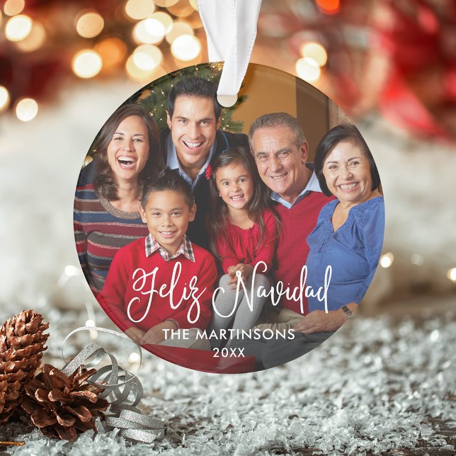 Script de calligraphie Feliz Navidad Photo Red Bac (Customize with your photo, name and year.)