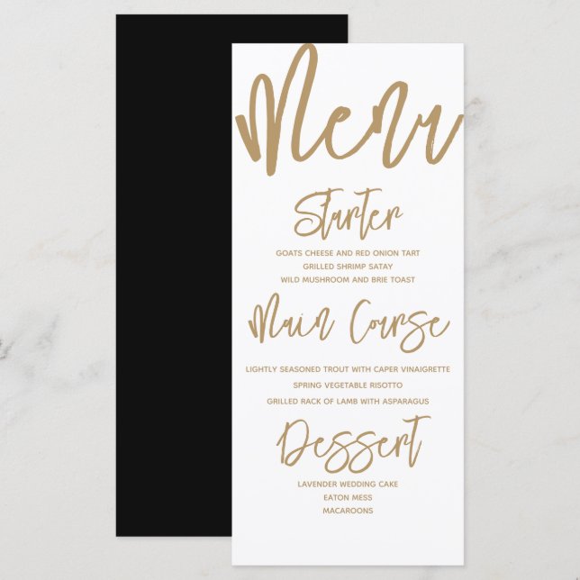 Script de calligraphie or moderne Menu Mariage (Devant / Derrière)