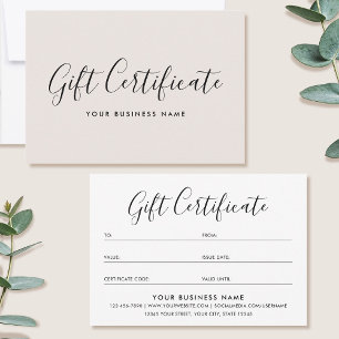 Script de certificat-cadeau Carte minimaliste blan